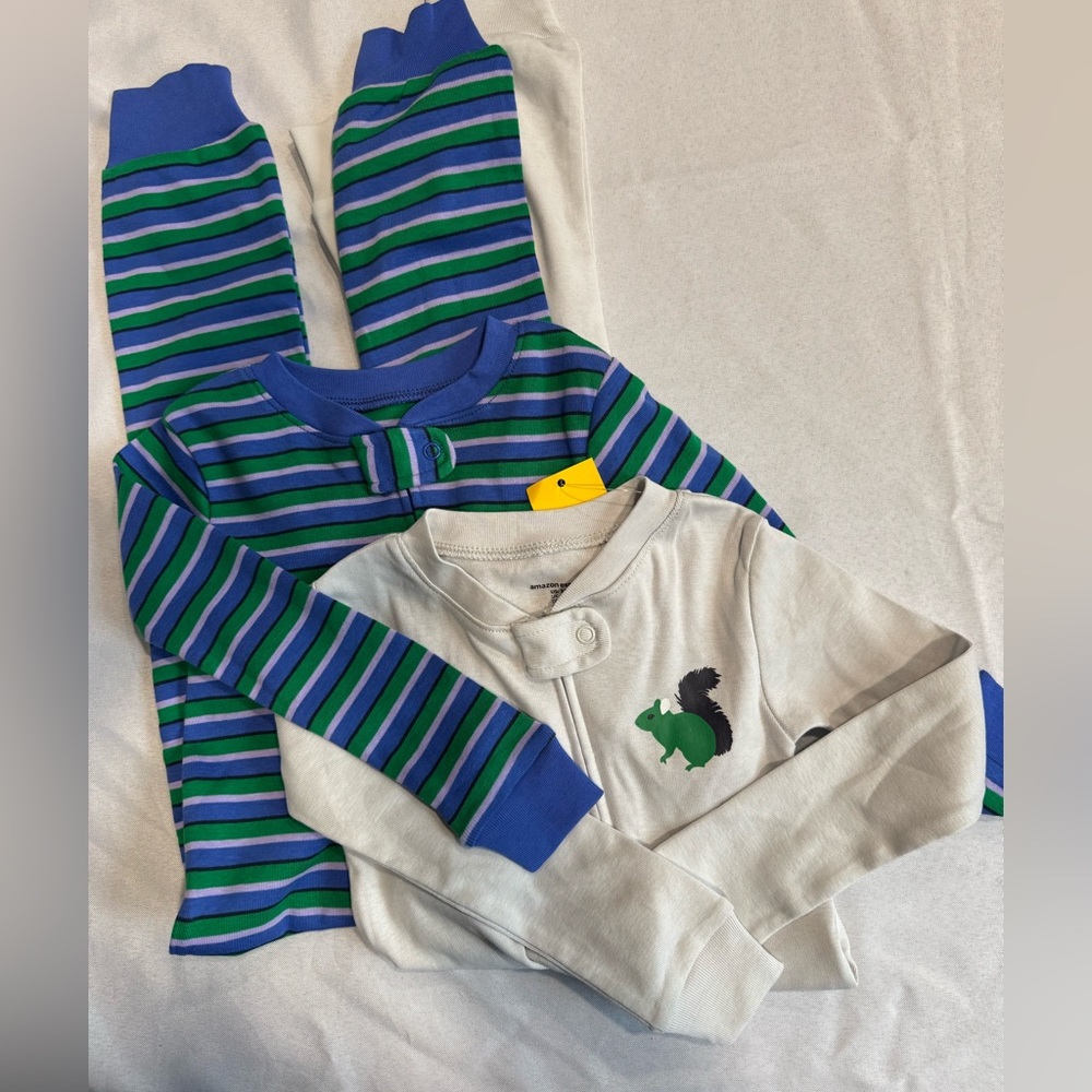 Amazon Essentials Blue and Green Striped Kids Pajama Set